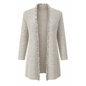 Chicos Cardigan Sweater Womens Ivory Gold Metallic Fringe Size 1